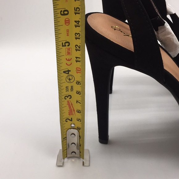 Qupid Ladies Platform Black Suede 5” Heels Pumps Open Toe Rhinestones Size 9 - Picture 9 of 14